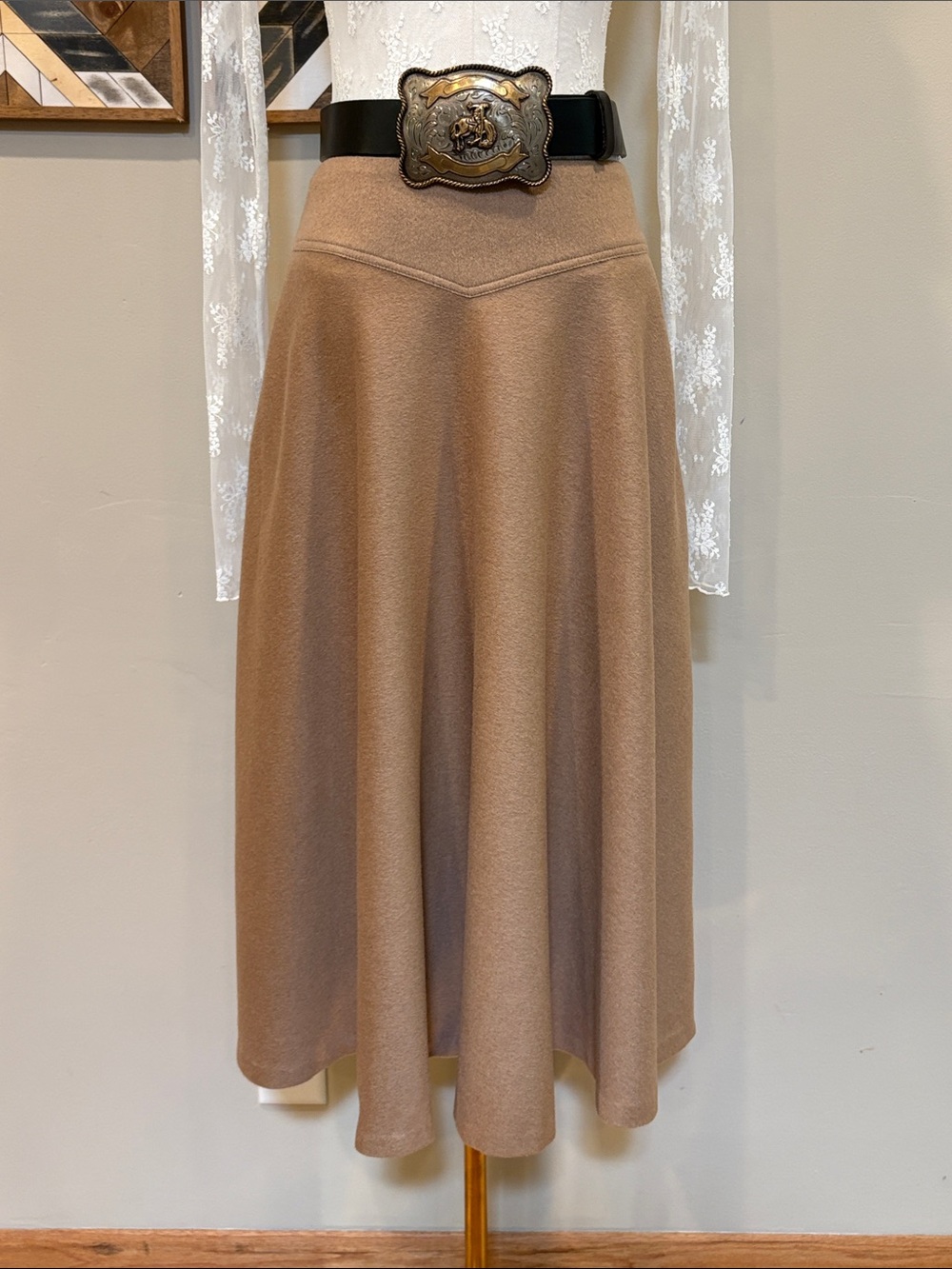 Vintage Ralph Lauren Collection 2004 Camel Wool Flared Midi Skirt size 8 - Picture 3 of 16